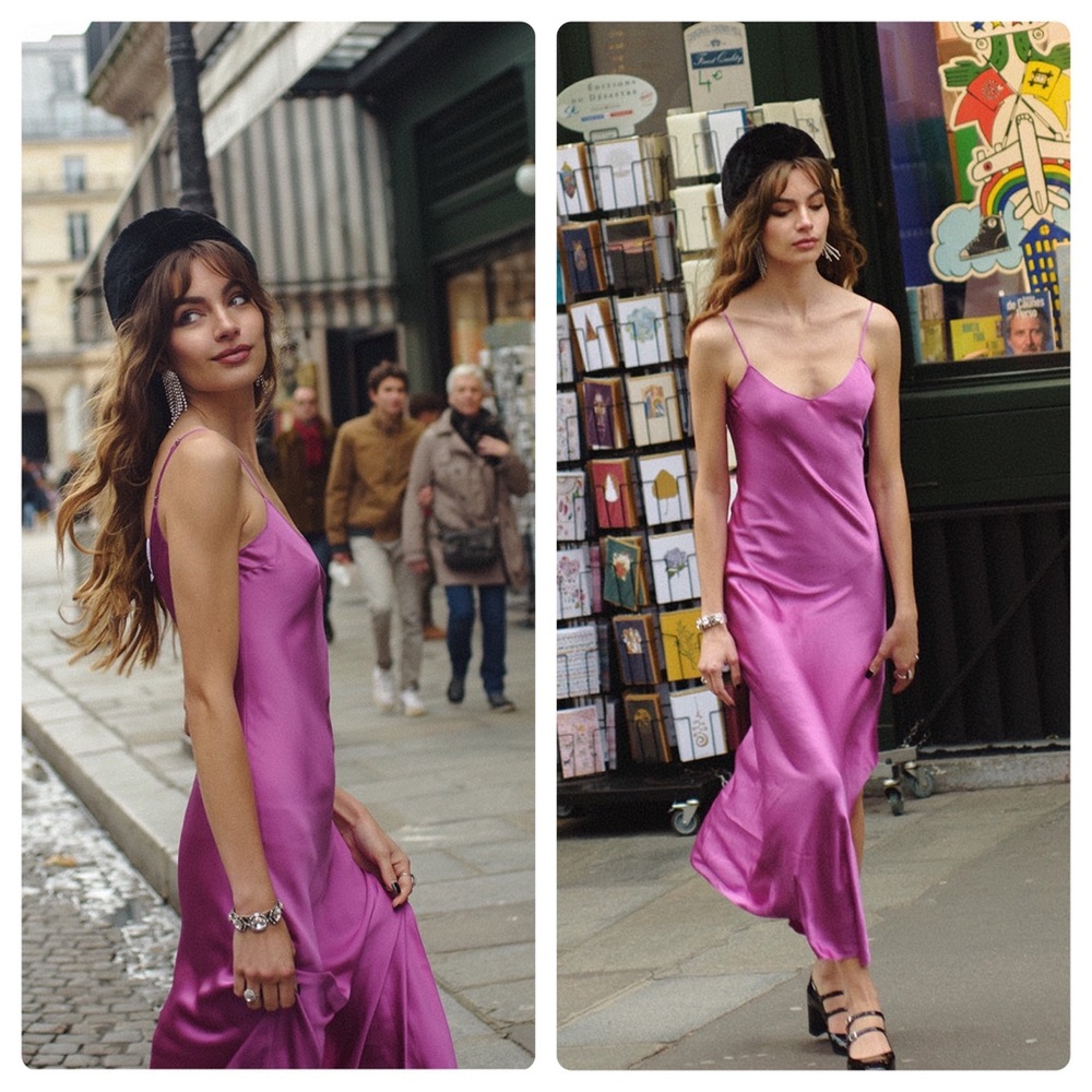 Dannijo Vibrant Orchid Midi Silk Slip Dress 💜 XS